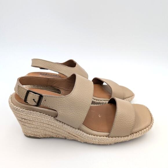 SoftWalk Hartley Espadrille Wedge Sandal Women's Leather Beige Size US9M EU40 - Picture 3 of 12